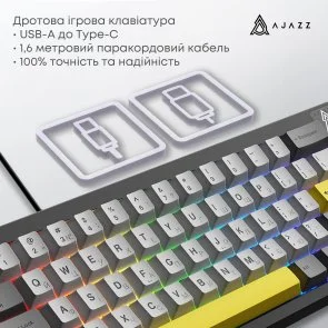 Фото: Клавіатура Ajazz AK650 Moon Yellow Switches ENG/UKR USB Gray/White/Yellow (AK650-MY-GWY) № 7 | KTC