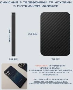 Фото: Батарея універсальна Pitaka Aramid Fiber Magnetic Qi2 5000mA 15W Twill Black/Grey (PBQ2401) № 10 | KTC