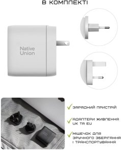 Зарядний пристрій Native Union Fast GaN Charger PD 67W White (FAST-PD67-WHT-2CA)