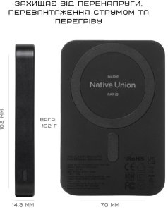 Батарея універсальна Native Union Re Classic Magnetic Qi2 10000mAh 20W Black (PB-10KMS-BLK)