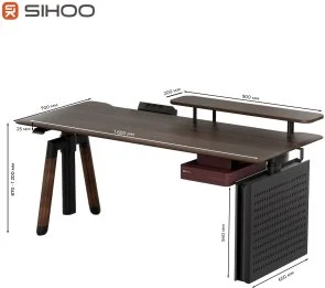 Фото: Стіл комп’ютерний SIHOO D07B Walnut/Black (D07B-101/D07J-101-AB) № 16 | KTC