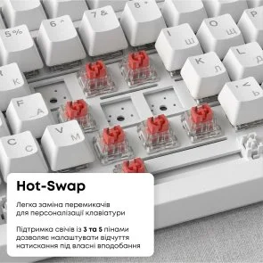 Фото: Клавіатура Ajazz AK820 Red Switch ENG/UKR USB White (AK820-R-W) № 11 | KTC