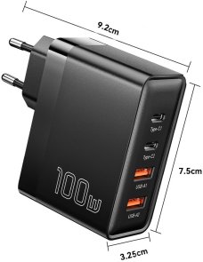 Зарядний пристрій Essager Grace 100W 4 Ports Travel Charger (ECT2CA-QYB01-Z)