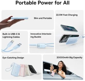 Батарея універсальна Baseus EnerFill FC11 10000mAh 22.5W Cosmic Black + Built-in Cables Lightning / Type-C (E0027R04)