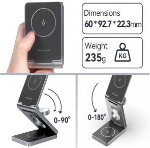 Бездротова зарядна станція Vention FGFH0 3in1 15W Gray