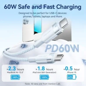 Фото: Кабель Vention 60W Type-C / Type-C 1m White (TRDWF) № 5 | KTC