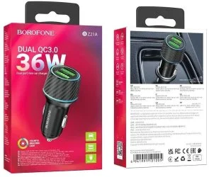 Фото: Автомобільний зарядний пристрій BOROFONE BZ21A Brilliant 36W Black (6941991101205) № 5 | KTC