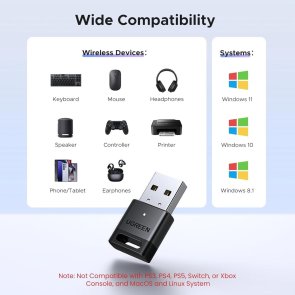  Bluetooth адаптер UGREEN CM748 Dongle Receiver EDR BLE Black (45134)