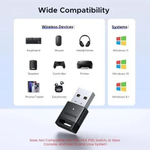 Фото: Bluetooth адаптер UGREEN CM748 Dongle Receiver EDR BLE Black (45134) № 6 | KTC