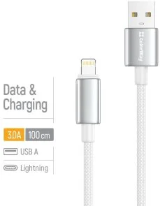 Фото: Кабель ColorWay zinc alloy braided 3A AM / Lightning 1m White (CW-CBUL098-WT) № 4 | KTC