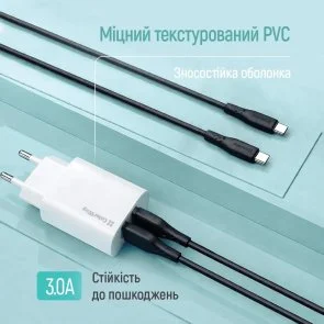 Фото: Кабель ColorWay textured PVC 3A AM / Type-C 1m Black (CW-CBUC094-BK) № 8 | KTC