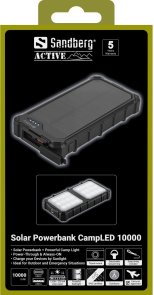 Батарея універсальна Sandberg Solar Powerbank CampLED 10000mAh 22.5W Black (421-23)