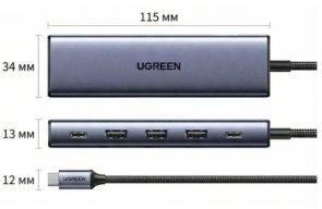 USB-хаб UGREEN CM511 5in1 Grey (75642)