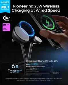 Фото: Бездротова зарядна станція Anker Prime Wireless Charging Station 25W 3in1 MagGo Black (B25X7G11) № 3 | KTC