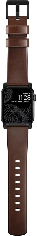 Фото: Ремінець Nomad for Apple Watch 41/42mm - Modern Leather Black Hardware Rustic Brown Horween (NM1A3RBM00) № 6 | KTC