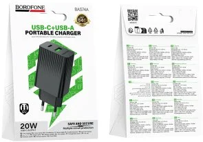 Фото: Зарядний пристрій BOROFONE BAS74A Source QC PD 20W Black (6941991122750) № 3 | KTC
