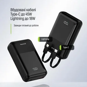 Фото: Батарея універсальна ColorWay DigiPower 20000mAh 45W Built-in Cable Type-C/Lightning (CW-PB200LP04BK) № 9 | KTC