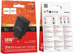 Фото: Зарядний пристрій Hoco CS92A Leader QC3.0 18W Black (6942007671033) № 7 | KTC