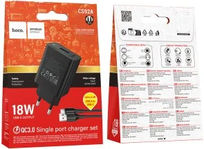 Фото: Зарядний пристрій Hoco CS92A Leader 18W Black with AM/Type-C (6942007671057) № 8 | KTC