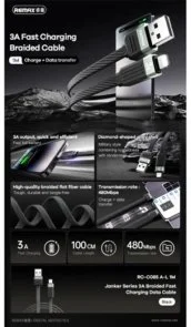 Фото: Кабель Remax Janker Series RC-C085 3A AM / Lightning 1m Black (6954851214151) № 3 | KTC