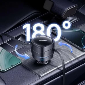 Фото: Автомобільний зарядний пристрій Baseus Enjoyment Max Retractable Cable 60W Black (C00035507121-01) № 8 | KTC