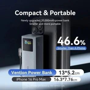 Фото: Батарея універсальна Vention Dash 20000mAh 100W Black (FKCH0) № 8 | KTC