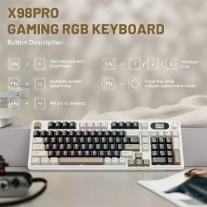 Фото: Клавіатура Attack Shark X98 Pro WL/BT/USB Cheese White (X98PROCW_AS) № 10 | KTC