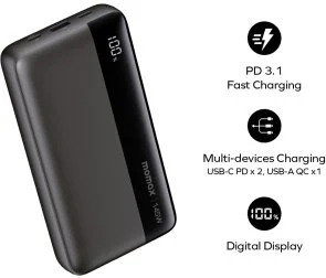 Фото: Батарея універсальна Momax 1-Power Ultra 25000mAh 145W Black (IP150D) № 3 | KTC