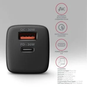 Фото: Зарядний пристрій Axagon ACU-PQ30 PD QC3.0 30W Black № 4 | KTC