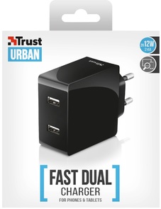 Зарядний пристрій Trust Fast dual 2xUSB Black (21712)
