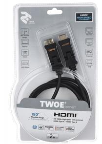 Кабель HDMI to HDMI 2m 2Е 1.4 Ultra Slim Aluminium 180 degree Black (блістер)