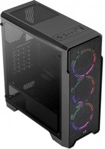 ATX, Aerocool Ore Saturn FRGB-G, No PSU, Fan 4x12cm, 2xUSB2.0, 1xUSB3.0, Black, прозора бокова стінка