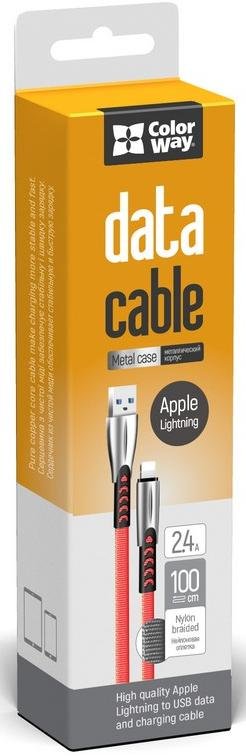 Кабель ColorWay Zinc Alloy AM / Lightning 1m Red (CW-CBUL010-RD)