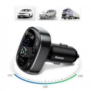Автомобільний зарядний пристрій + FM-трансмітер Baseus T-Typed MP3 Car Charger S-09 Black (CCALL-TM01)