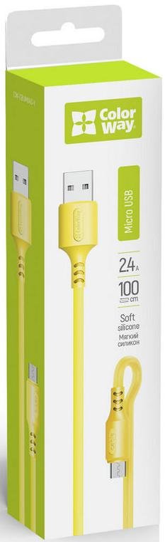 Кабель ColorWay Soft Silicone 2.4A AM / Micro USB 1m Yellow (CW-CBUM043-Y)
