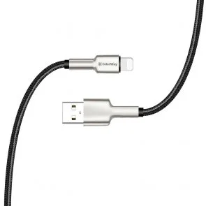 Фото: Кабель ColorWay Head Metal 2.4A AM / Lightning 1m Black (CW-CBUL046-BK) № 4 | KTC
