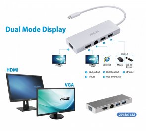  USB-хаб ASUS OS200 USB-C Dongle Silver (90XB067N-BDS000)