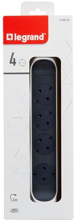 Мережевий фільтр Legrand 4/3m White/Black (694536)