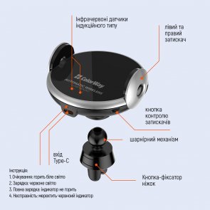 Кріплення для мобільного телефону ColorWay AutoSense Wireless Charger 2 15W Black (CW-CHAW036Q-BK)
