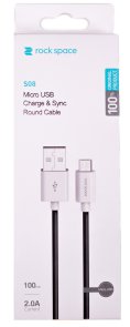 Кабель Rock Space S08 Round Cable 2.1A AM / Micro USB 1m Black (RCB0688)