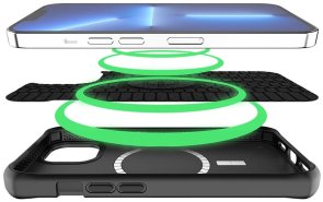 Чохол iTSkins for iPhone 14 Plus BALLISTIC R CARBON with MagSafe Black (AP4R-HMACA-BLK1)