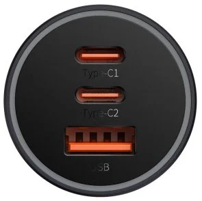 Фото: Автомобільний зарядний пристрій Baseus Golden Contactor Pro Triple Fast Charger 65W Dark Gray (CGJP010013) № 2 | KTC