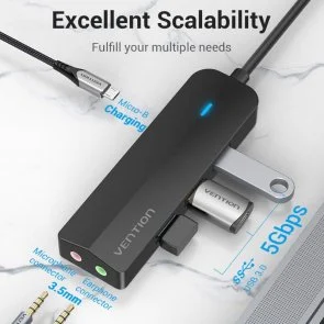 Фото: USB-хаб Vention HUB With External Stereo Sound Adapter Black (TGQBB) № 2 | KTC