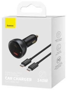 Автомобільний зарядний пристрій Baseus Digital Display PD3.1 Dual Fast Charger Car Charger Set Obsidian Black With Type-C/Type-C (CGZX070001)