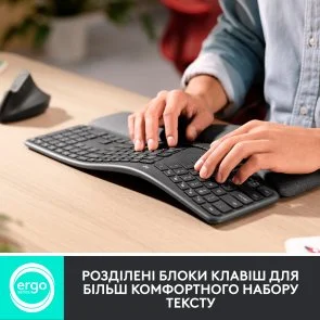 Фото: Клавіатура Logitech Ergo K860 Wireless Us/Ukr Graphite OEM (920-010352) № 13 | KTC