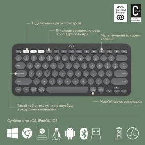 Фото: Комплект клавіатура+миша Logitech Pebble 2 Combo Tonal Graphite (920-012239) № 11 | KTC