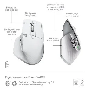 Фото: Миша Logitech MX Master 3S for Mac Pale Grey (910-006572) № 6 | KTC