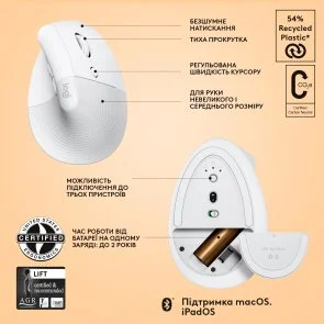 Фото: Миша Logitech Lift for Mac Off White (910-006477) № 8 | KTC