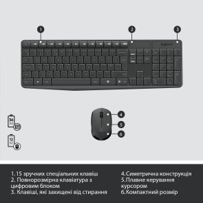 Комплект клавіатура+миша Logitech MK235 Wireless Us/Ukr Black (920-007931)