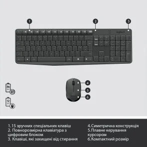 Комплект клавіатура+миша Logitech MK235 Wireless Us/Ukr Black (920-007931)